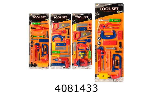 Набір інструментів на листі пила рубанок дриль 4 види  22*63*5см (30) T803-1-2-3-4