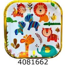Тарілка картонна (День народження) 18*18 см Звірята  за 10шт 22-96