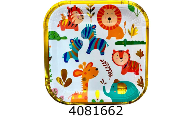 Тарілка картонна (День народження) 18*18 см Звірята  за 10шт 22-96