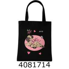 Сумка шопер Мопс чорний 40х34см З БЛИСКАВКОЮ (100) 25-139