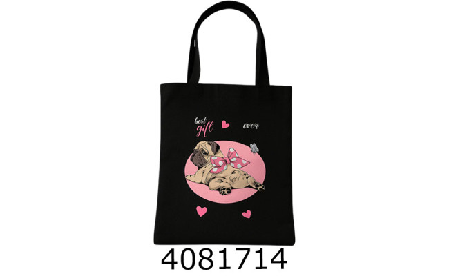 Сумка шопер Мопс чорний 40х34см З БЛИСКАВКОЮ (100) 25-139