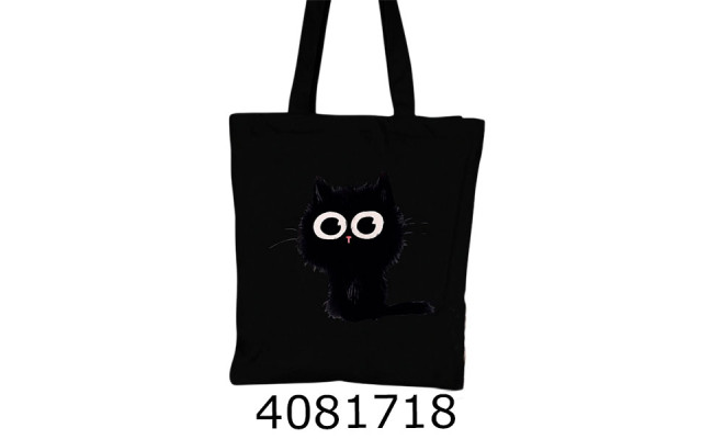 Сумка шопер Котик чорний 40х34см З БЛИСКАВКОЮ (100) 25-146