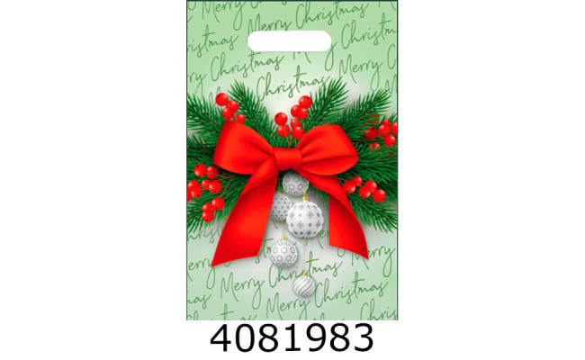 Пакет 20*30 см Новий рік Комсерв прорізна ручка (бантик) (50)