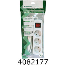 Подовжувач мереж. 1.8м 3 розеток з вимикачем Defender S318 білий 992330