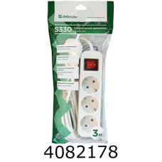 Подовжувач мереж. Defender S330 3.0m 3роз. з вимикачем white 992340