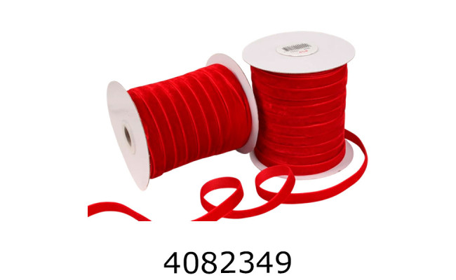 Стрічка оксамитова пакувальна 12мм* 457м червона 581-000