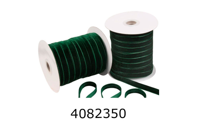 Стрічка оксамитова пакувальна 12мм* 457м зелена 581-048