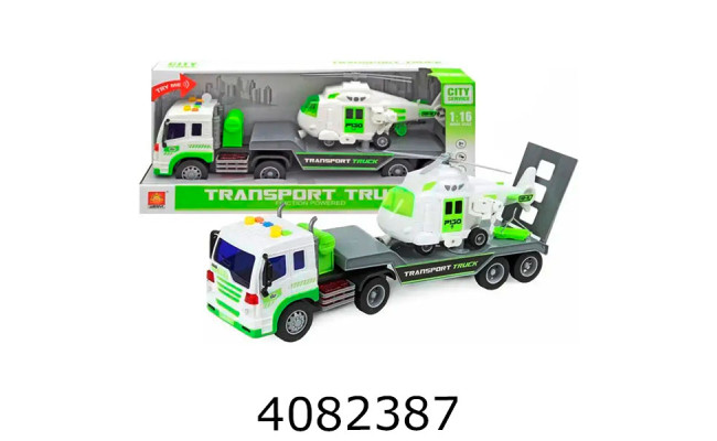 Машинка на батар. в коробці Вантажівка з гелікоптером світло звук 37*9*15см WY571D