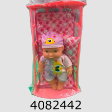 Ліжечко пластик з лялькою та білизною в кульку (36) C-02