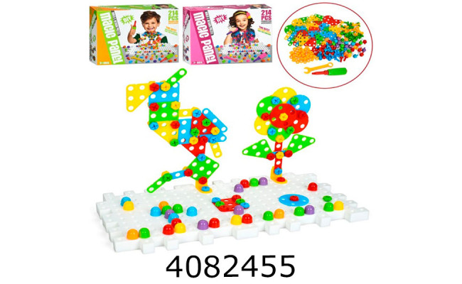 Мозаїка в коробці 2в1 214дет. 2 види болти ігрове поле(пазли 2дет) 24*19*7см (30/60) 666-61-62