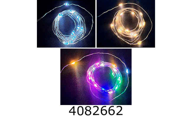 Гірлянда на батар. волосінь 1.4м теплий білий кольорова (300) 2-204