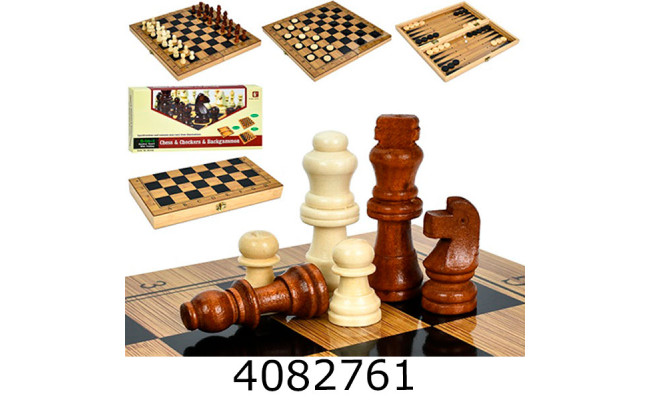 Шахи 3 в 1 дерев'яні в коробці (+шашки нарди) 34*18*5см (18) A0111