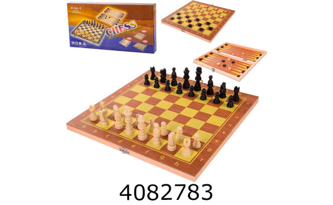 Шахи 3 в 1 дерев'яні 24*13*3см (30/60) 621A