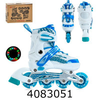 Роліки розсувні 31-34 розмір алюм. рама шнуровка+бакля колеса світ. ПУ білий+блакитний колір A4150-S-WBL