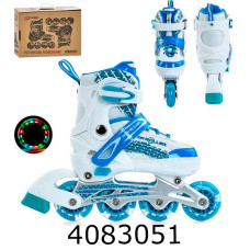 Роліки розсувні 31-34 розмір алюм. рама шнуровка+бакля колеса світ. ПУ білий+блакитний колір A4150-S-WBL