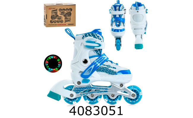 Роліки розсувні 31-34 розмір алюм. рама шнуровка+бакля колеса світ. ПУ білий+блакитний колір A4150-S-WBL