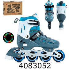 Роліки розсувні 35-38 розмір алюм. рама шнуровка+бакля колеса світ. ПУ сірий+блакитний колір A4151-M-G Роліки розсувні 35-38 розмір алюм. рама шнуровка+бакля колеса світ. ПУ сірий+блакитний колір A4151-M-G