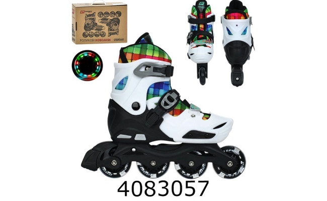 Роліки розсувні 35-38 розмір алюм. рама шнуровка+бакля колеса світ. ПУ білий колір A4158-M-W