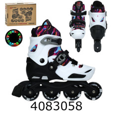 Роліки розсувні 35-38 розмір алюм. рама шнуровка+бакля колеса світ. ПУ білий колір A4159-M-W Роліки розсувні 35-38 розмір алюм. рама шнуровка+бакля колеса світ. ПУ білий колір A4159-M-W