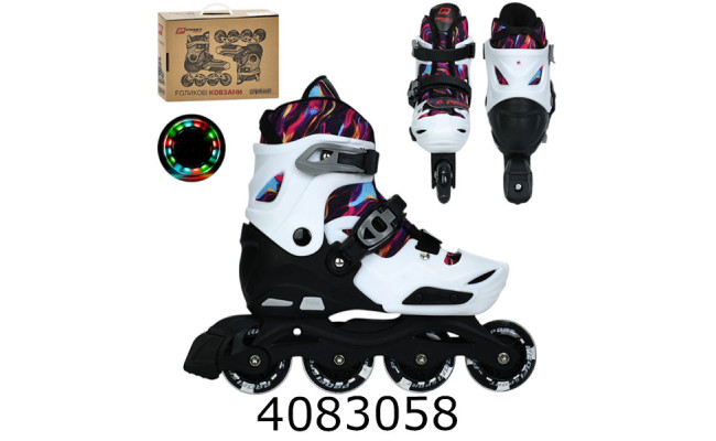 Роліки розсувні 35-38 розмір алюм. рама шнуровка+бакля колеса світ. ПУ білий колір A4159-M-W