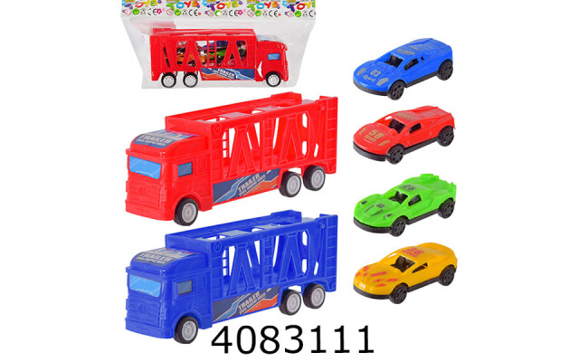 Трейлер в кульку + машинки 2шт 2 кольори19*5*7см (144/288) 612A-2