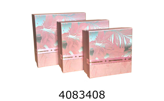 Коробка карт. для подарунків 3в1 ніжно рожева 15*15*6 см 17*17*8 19*19*10 25-491
