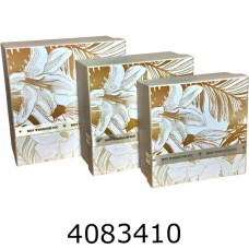 Коробка карт. для подарунків 3в1 з квітами біла 15*15*6 см 17*17*8 19*19*10 25-491
