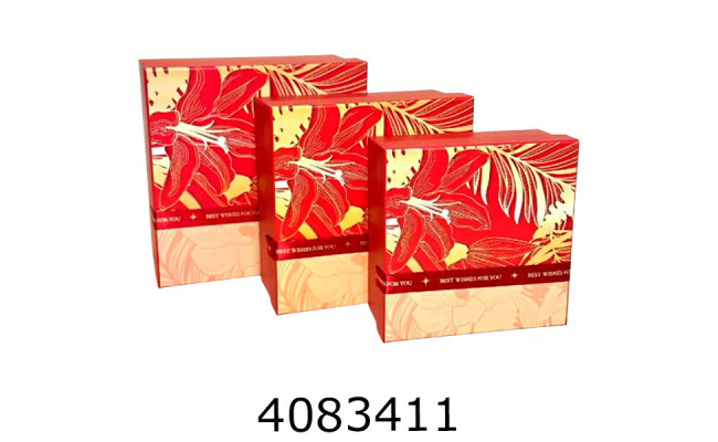 Коробка карт. для подарунків 3в1 з квітами червона  15*15*6 см 17*17*8 19*19*10 25-491