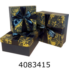 Коробка карт. для подарунків 3в1 чорна з золотом  15*15*6 см 17*17*8 см 19*19*10 см(3в1) 25-449