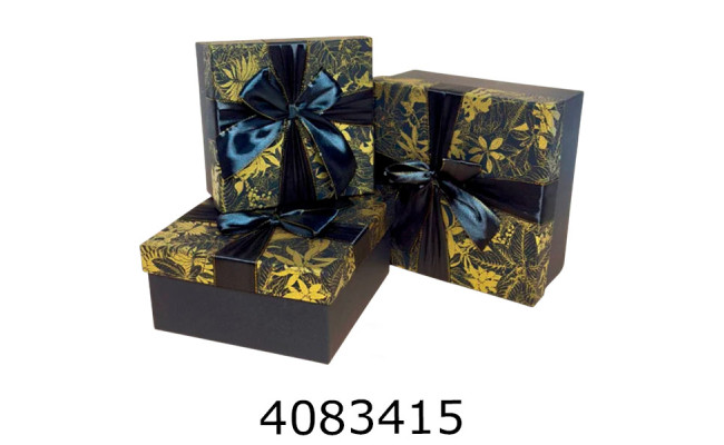 Коробка карт. для подарунків 3в1 чорна з золотом  15*15*6 см 17*17*8 см 19*19*10 см(3в1) 25-449