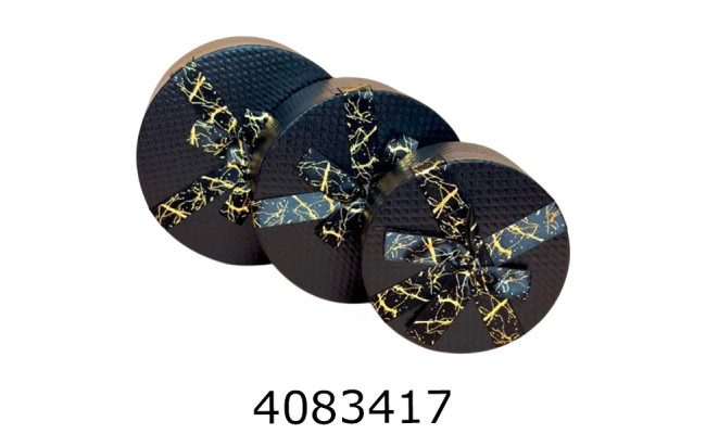 Коробка карт. для подарунків 3в1 чорна кругла 16*16*7 см 19*19*9 см 21*21*10 см 25-417