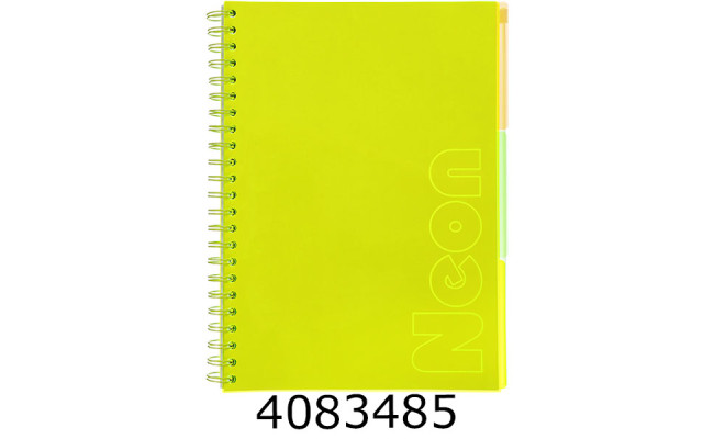 Канц. книга на спір. 120 арк. PVC обкл. жовта кліт.3 PVC розділ Buromax NEON (_) BM.24349911-08