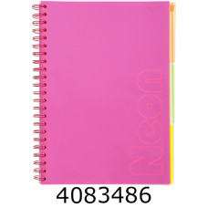 Канц. книга на спір. 120 арк. PVC обкл. рожева кліт.3 PVC розділ Buromax NEON (_) BM.24349911-10