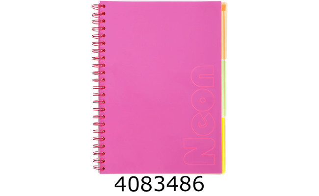 Канц. книга на спір. 120 арк. PVC обкл. рожева кліт.3 PVC розділ Buromax NEON (_) BM.24349911-10