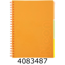Канц. книга на спір. 120 арк. PVC обкл. помаранч. кліт.3 PVC розділ Buromax NEON (_) BM.24349911-11