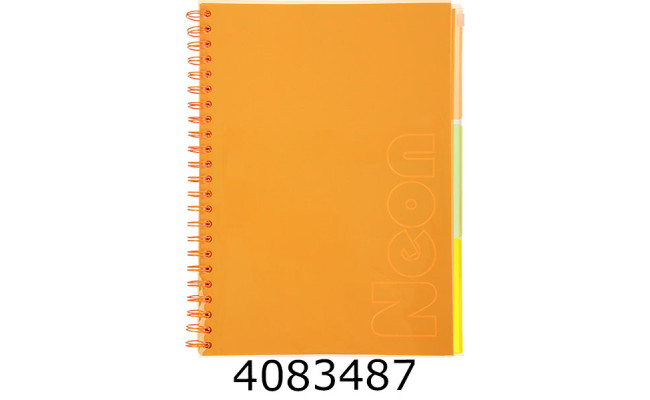 Канц. книга на спір. 120 арк. PVC обкл. помаранч. кліт.3 PVC розділ Buromax NEON (_) BM.24349911-11