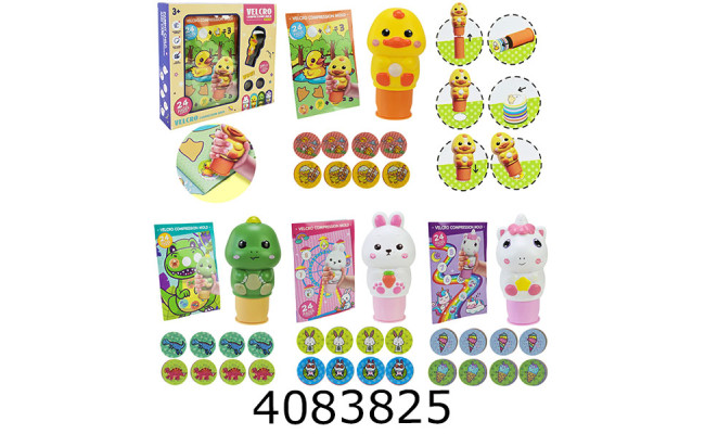 Штампи дитячі з наклейками 2 види (заєць і качка) в коробці 28*5*25см (36/72) ME-181