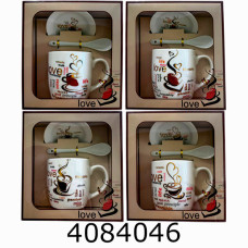 Кружка керам. з ложкою та кришкою 