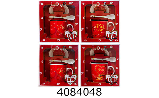 Кружка керам. з ложкою та кришкою 