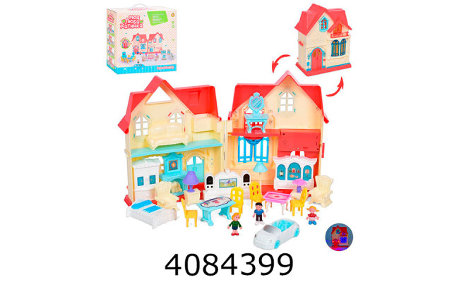 Будиночок в коробці 2-х поверховий з меблями та родиною муз. світ. 33*32*15см (12) WD-932B