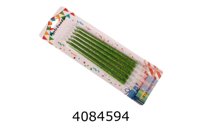 Свічки в торт набір 6 шт. 13 см люрекс  зелений 5-88294