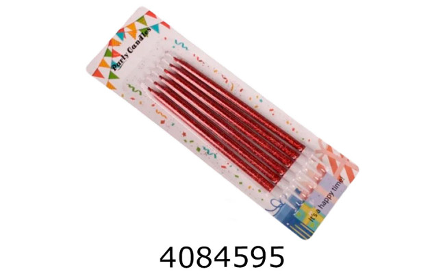 Свічки в торт набір 6 шт. 13 см люрекс  червоний 5-88287