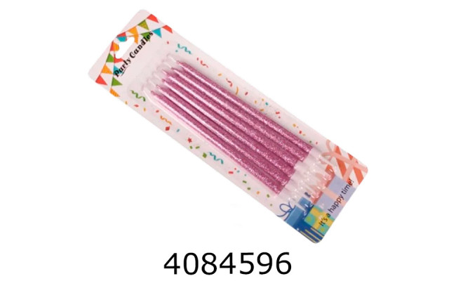 Свічки в торт набір 6 шт. 13 см люрекс  рожевий 5-88225