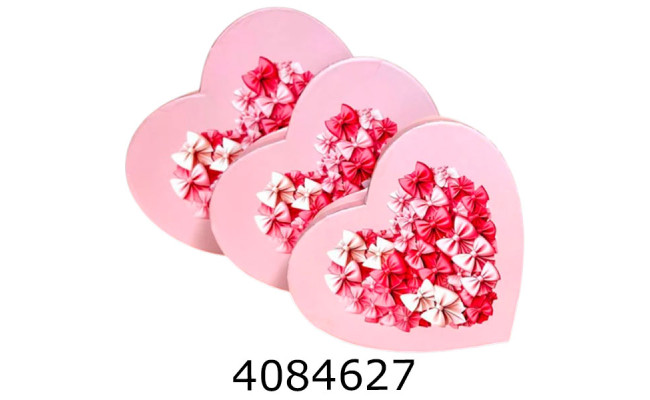 Коробка карт. для подарунків 3в1 Серце рожева з бантиками  3 ш в наборі 25-483