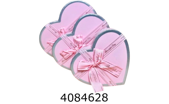 Коробка карт. для подарунків 3в1 Серце рожева з лентою  3 ш в наборі 25-421