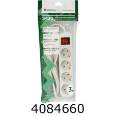 Подовжувач мереж. фільтр Defender S430 3.0m 4роз. white 992260