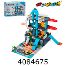 Гараж в коробці 3 поверхи машинки 4 шт дорожні знаки 110дет 37*26*12см (9) A247