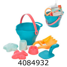 Пісочний набір 7 предметів з відерцем лопатки формочки в сітці 19*18*10см (20) N1624