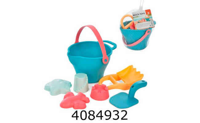 Пісочний набір 7 предметів з відерцем лопатки формочки в сітці 19*18*10см (20) N1624