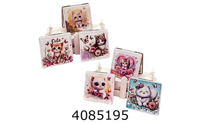 Дзеркальце з акваефектом Котики блиск 8*8см  (12) А100